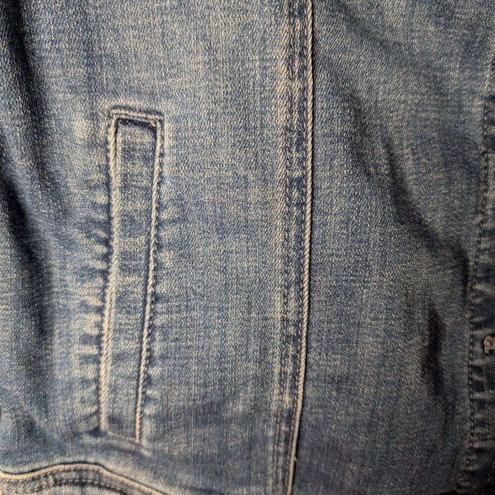 Chico's Tropical Embroidered Denim Jacket Small Blue Floral Boho Jean Coat - Picture 7 of 14